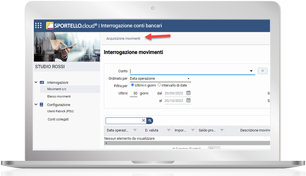 Anteprima screen applicazione Sportello interrogazione conti bancari